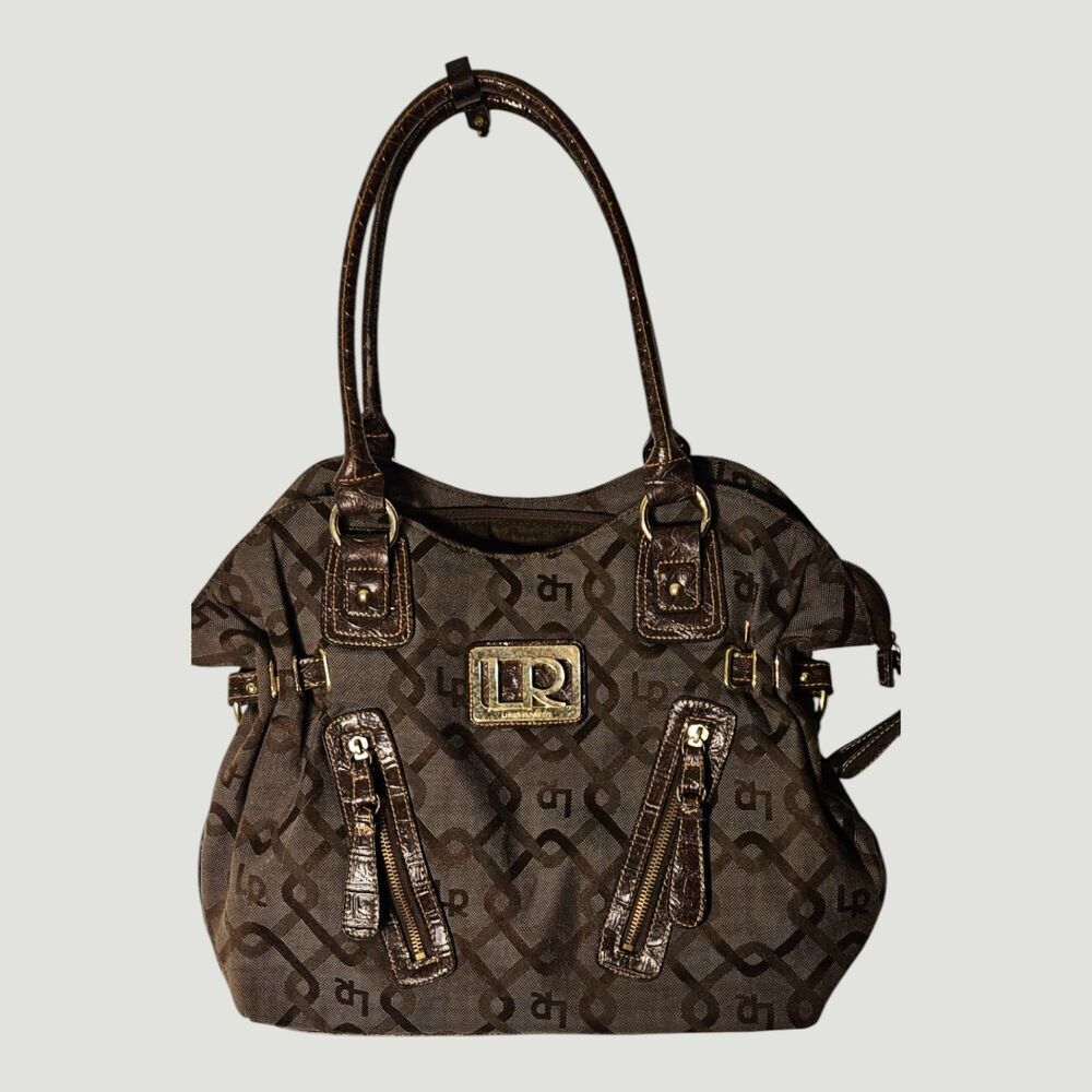 Line Rosetti Brown and Tan Tote Style Purse -- ITEM #3654 - Picture 1 of 7
